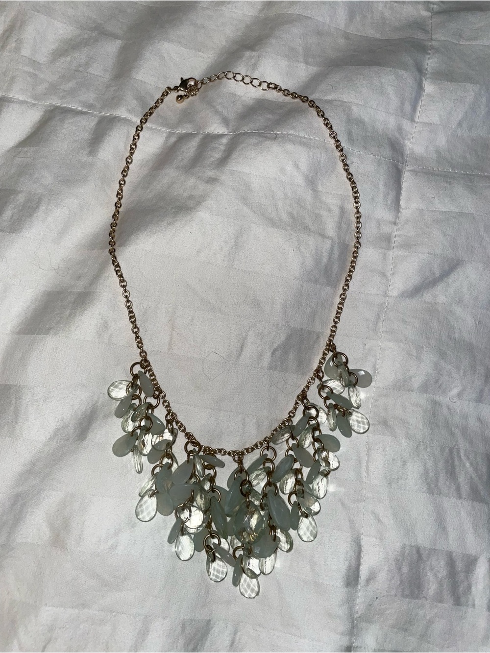 Delicate Gold Chain Necklace with Pale Aqua Teardrop Charms